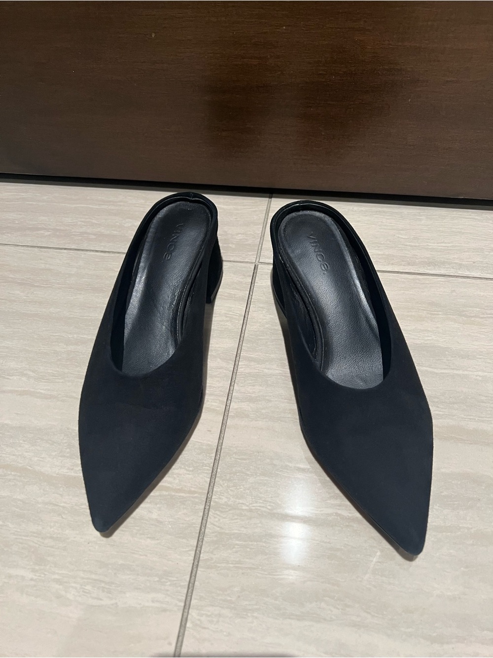 Vince Black Pointed-Toe Slip-On Mule Heels